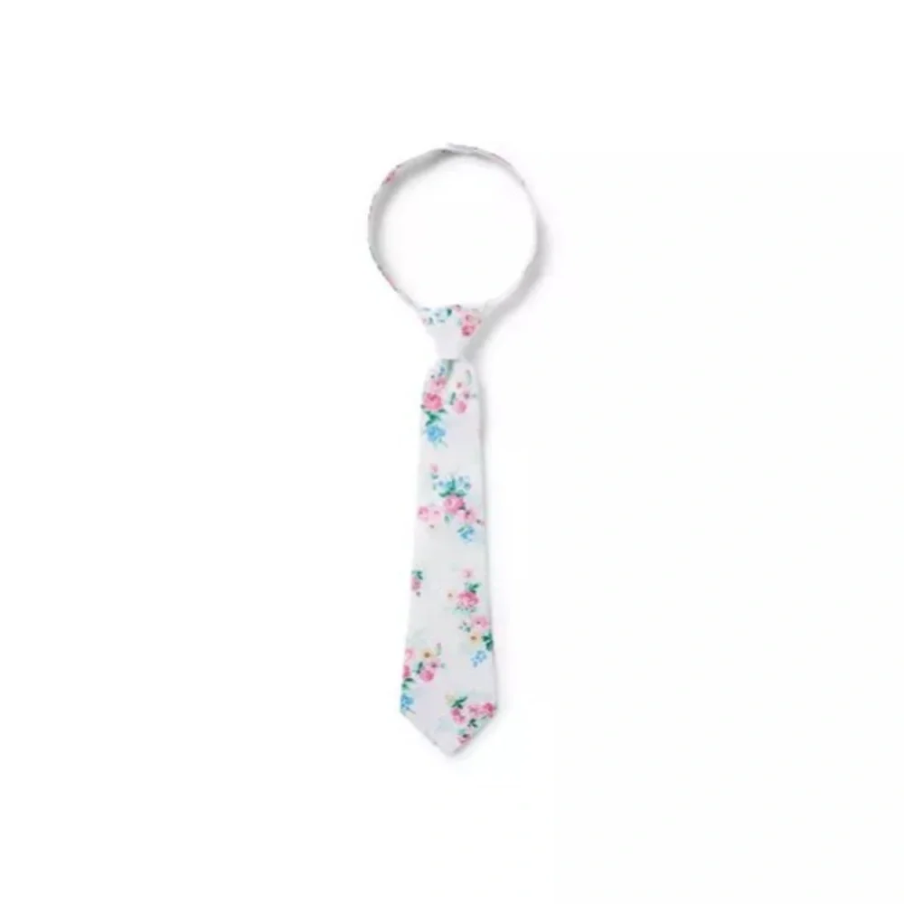 Janie and Jack Floral Kids Tie - White and Blue